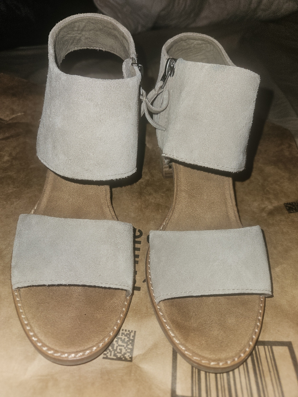 Toms Light Gray Suede Ankle Strap Sandals